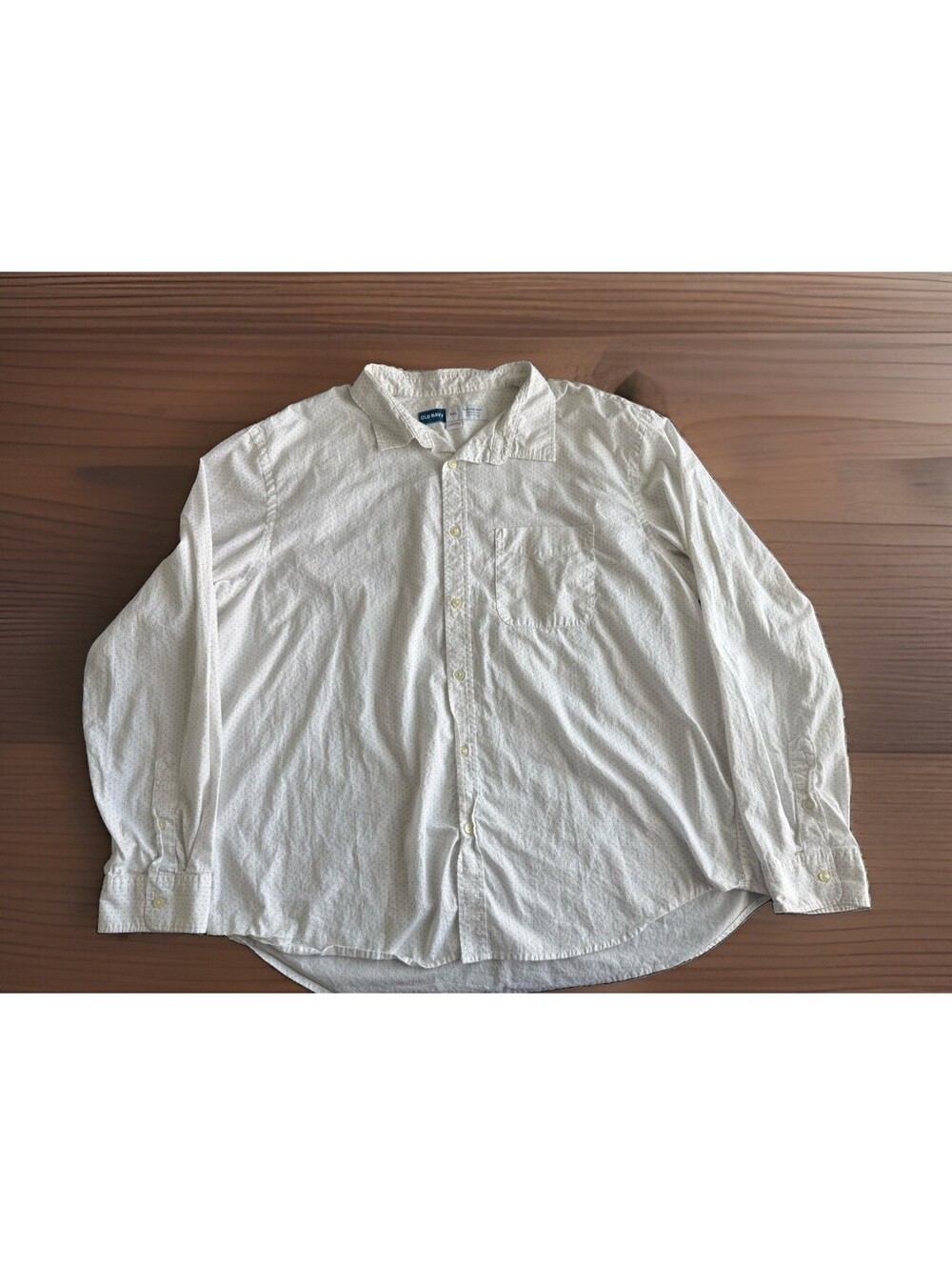 Old Navy Everyday Shirt Men's 2XL Regular Fit Stretch White Polka Dot Button-Up